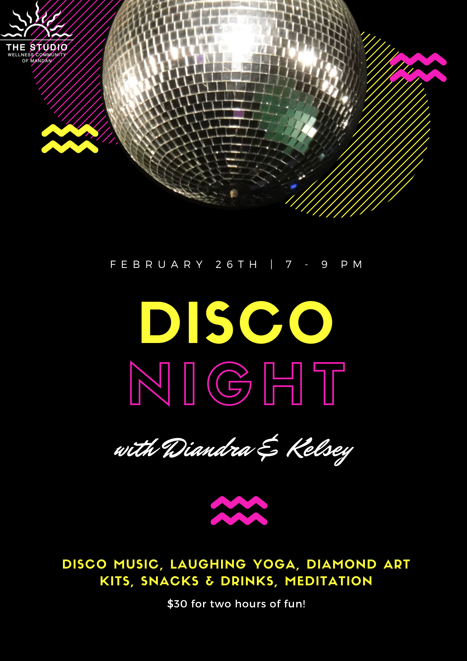 Neon Pink Yellow Random Shapes Disco Ball Funky Block Party Poster